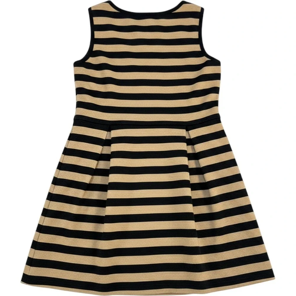 Janie and Jack Girls Tan Black Striped Sleeveless Fit Flare Dress Bow Detail 10